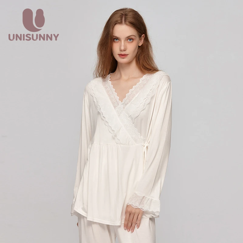 unisunny月子服春秋款莫代尔和服系带孕产妇睡衣哺乳衣冬季家居服