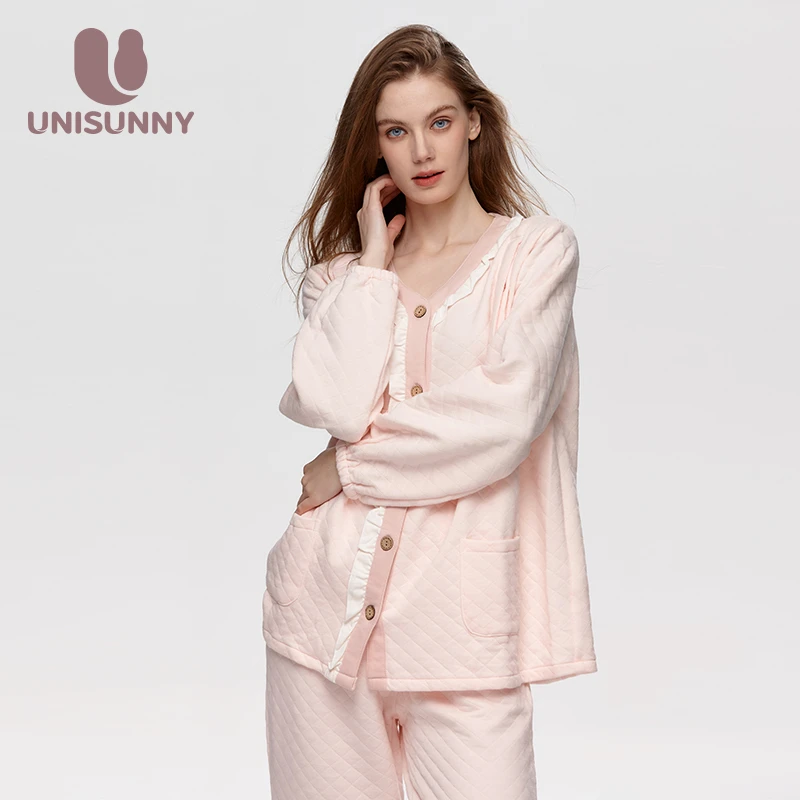 unisunny月子服秋冬产后纯棉纱布哺乳睡衣春秋产妇喂奶孕妇家居服