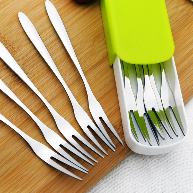 不锈钢水果叉家用点心韩式小叉子可爱加厚餐具多个便携创意多功能