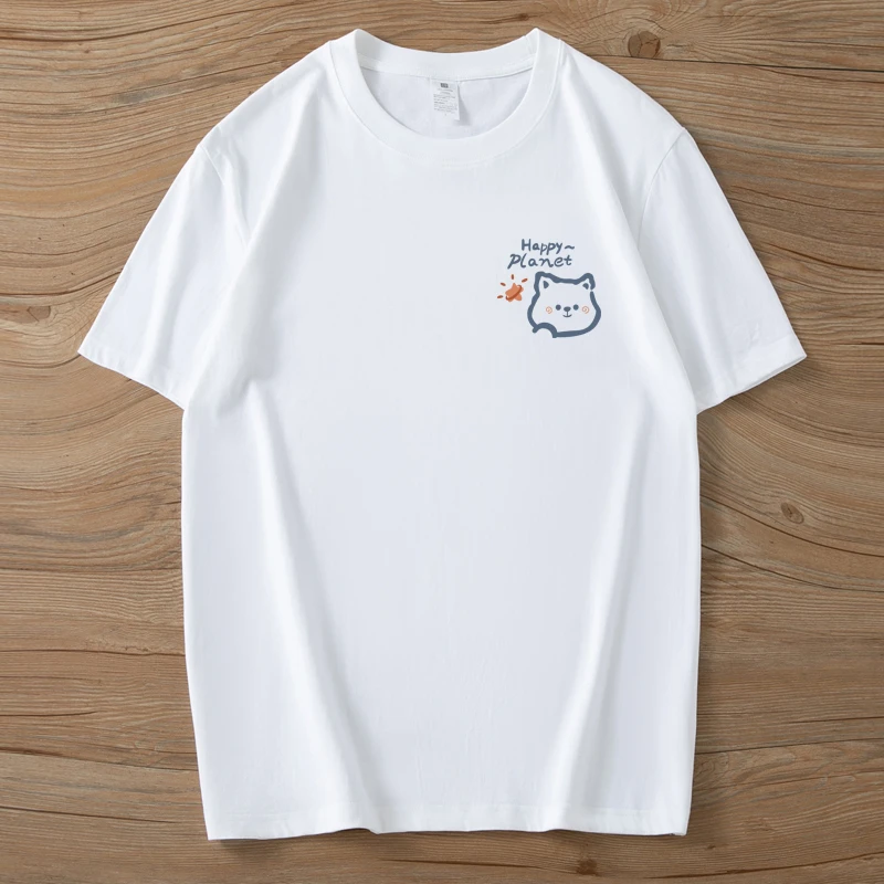 星猫潮流短袖t恤男士纯棉T恤男女同款圆领百搭夏季半袖印花上衣