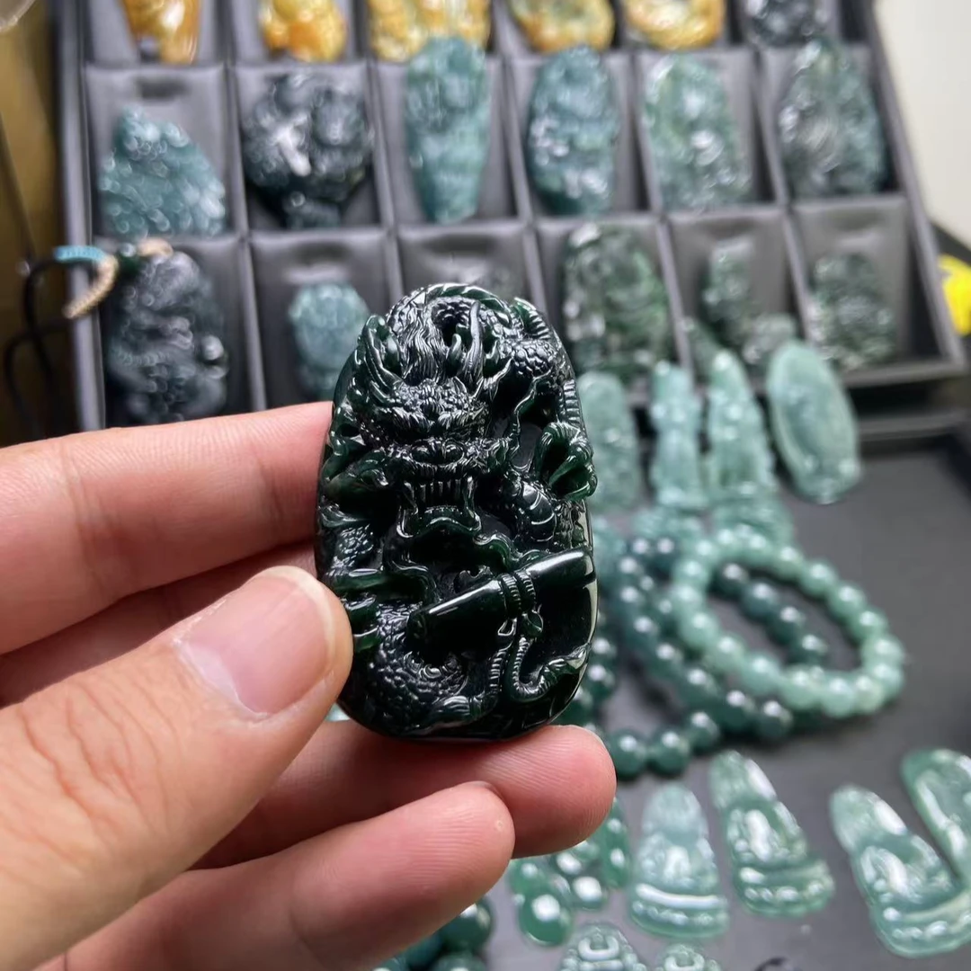 老蓝水龙牌翡翠天然A货糯种无棉无纹无裂卡57*33*16