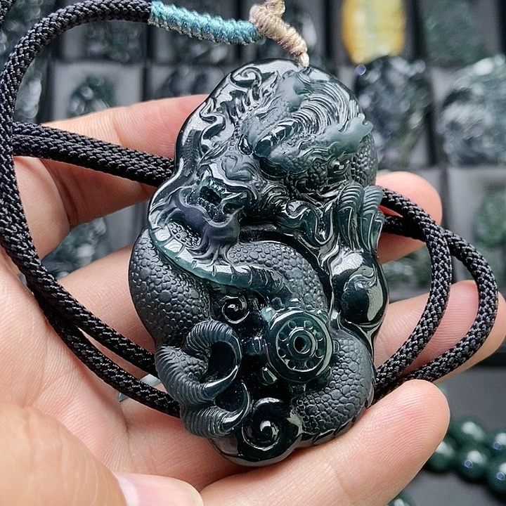 翡翠颈饰未镶嵌蓝龙挂件