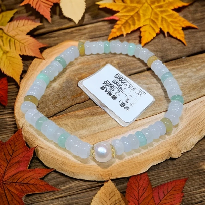 天然翡翠算盘珠多宝手串手工气质白色百搭老型单圈玉手串隔珠