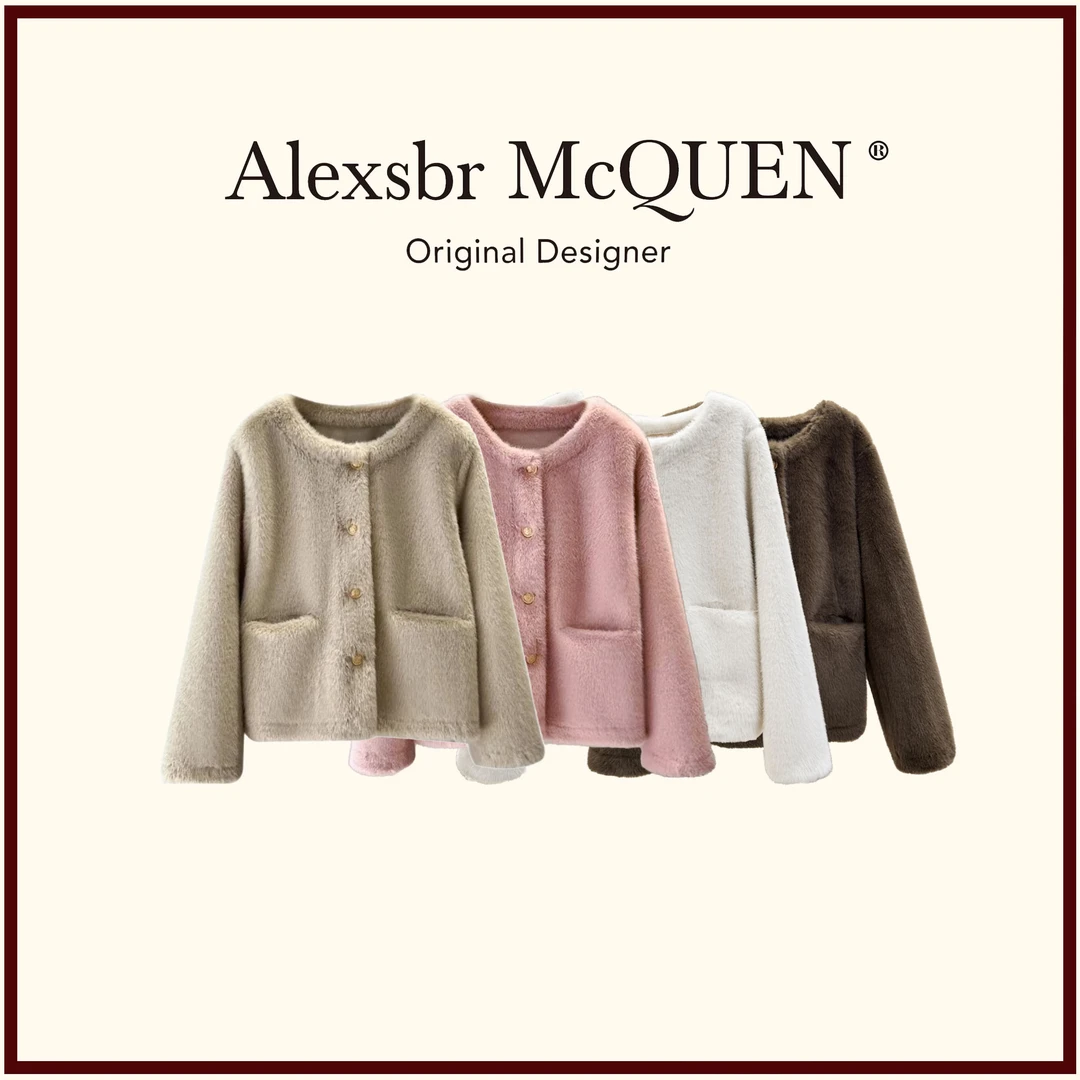 YDD.【专属】秋冬新款皮毛一体百搭短款时尚环保小香风毛毛外套女