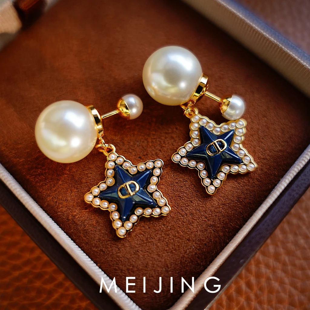 黄铜仿珍珠耳饰 浪漫气质轻奢时尚百搭金色字母星星仿珍珠耳环