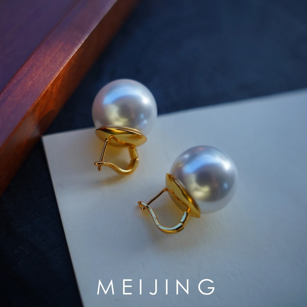 黄铜仿珍珠耳饰 【白日夜】港风复古轻奢经典时尚强光大颗精致耳环