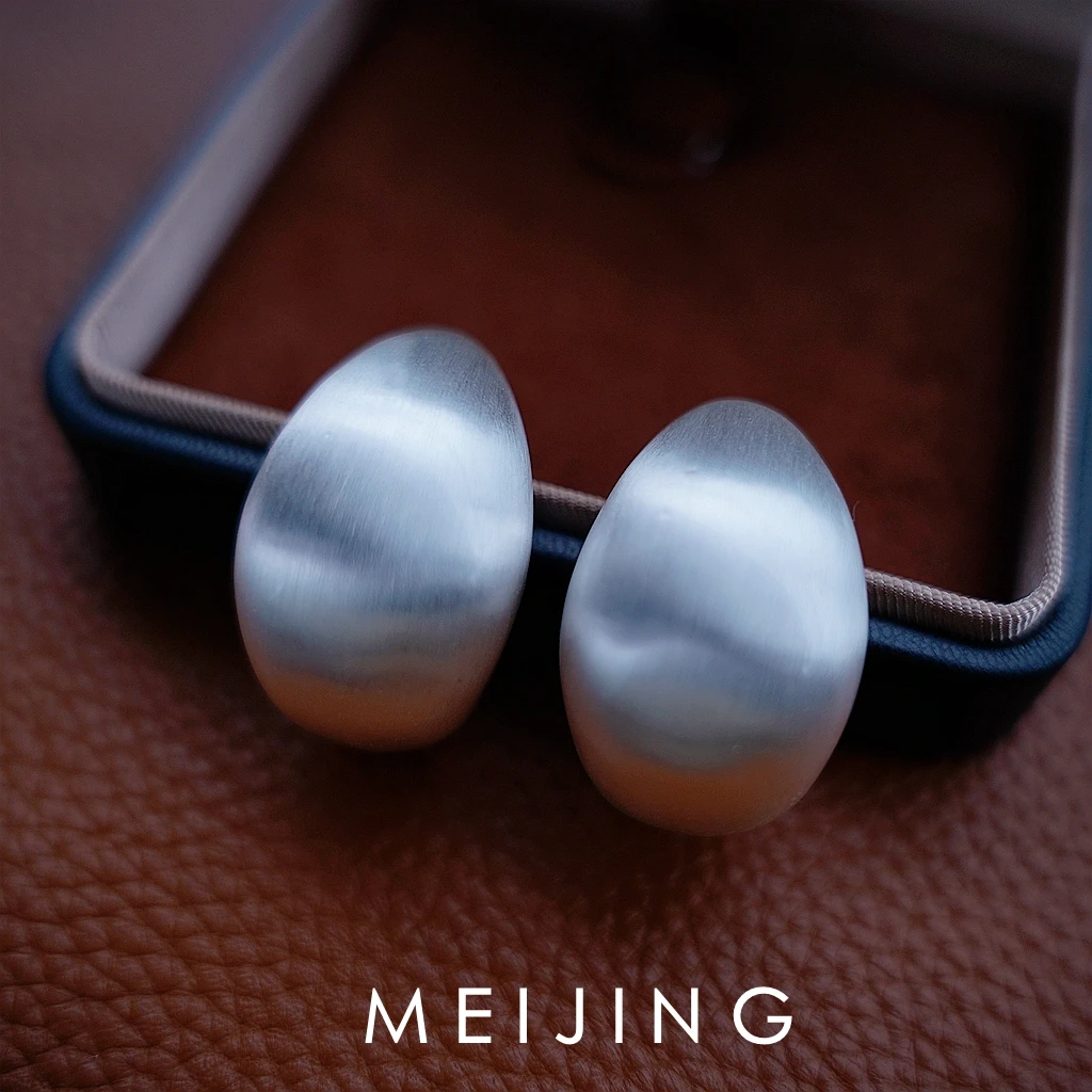 黄铜耳饰 【萃冰】文艺复古重工银色磨砂拉丝宽面水滴耳环