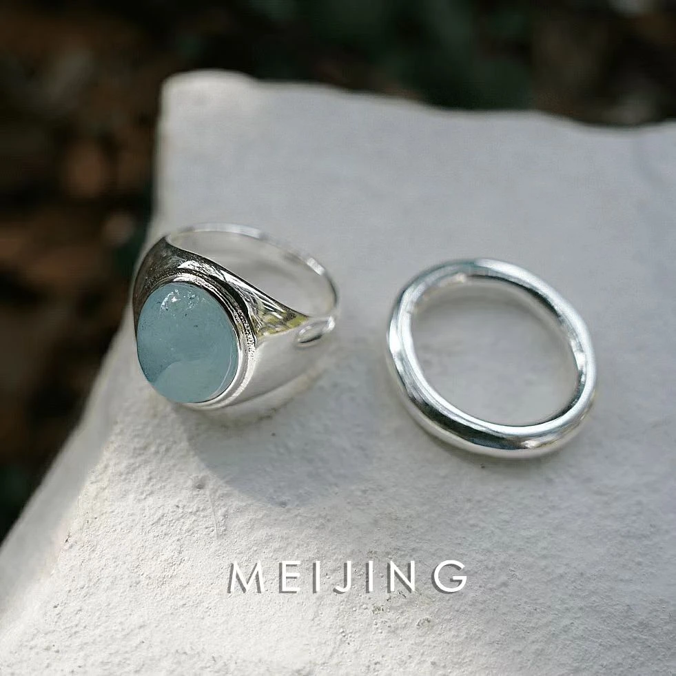 铜合金珐琅戒指 【海洋之心】大自然石海蓝气质时尚小众ins戒指