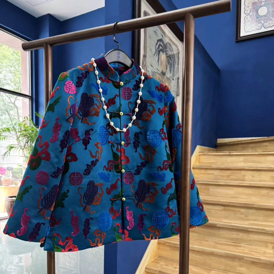 上海鉴界中国风外套古色青青非遗漳绒缎新中式秋冬新年羊绒袄子