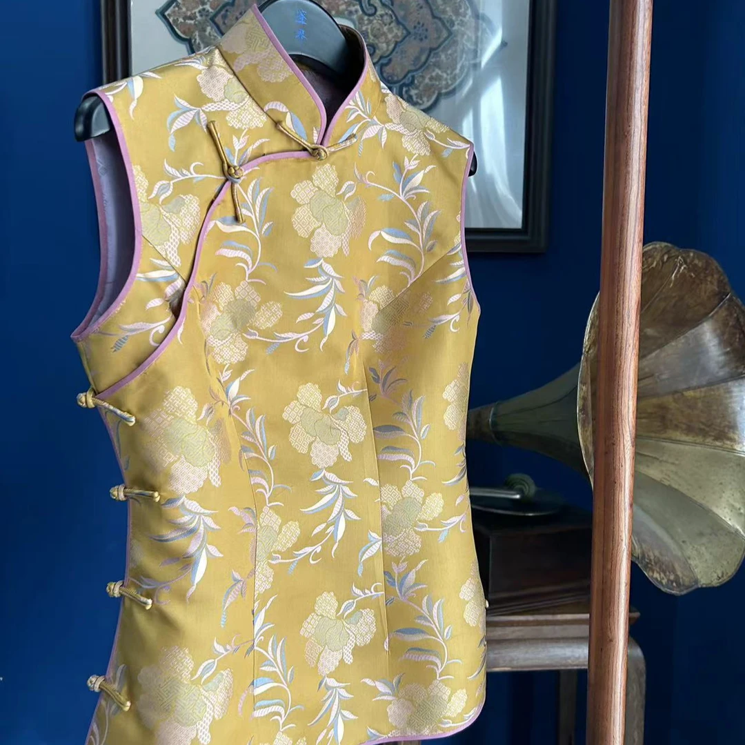 JIANJIE/鉴界传统中式马夹青青子衿非遗宋锦新中式旗袍马甲