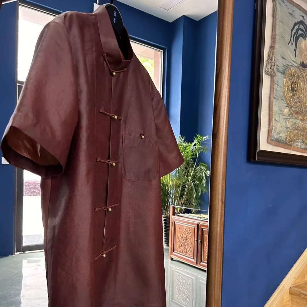 上海鉴界传统国风新中式红云纱男短袖传统中式