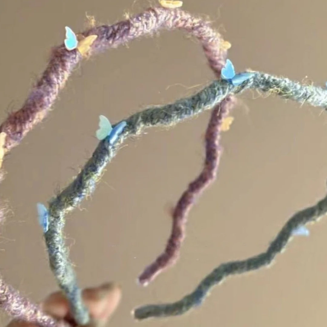 爆款公主风手工蝴蝶法式毛线波浪秋冬气质森系少女超仙法式头箍女