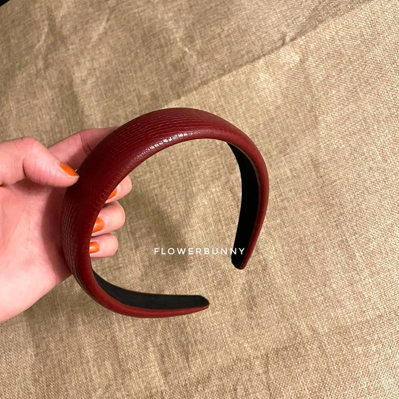 加厚款皮纹发箍酒红色小众质感复古海绵高颅顶本命年敬酒服发饰女