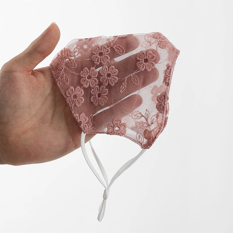 新款国风防晒口罩蕾丝重工刺绣花朵立体轻薄透气神秘美人面纱女士