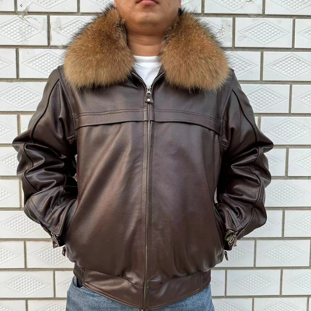 牛皮皮衣真皮夹克加厚保暖中老年飞行航空服冬季中老年高档真皮