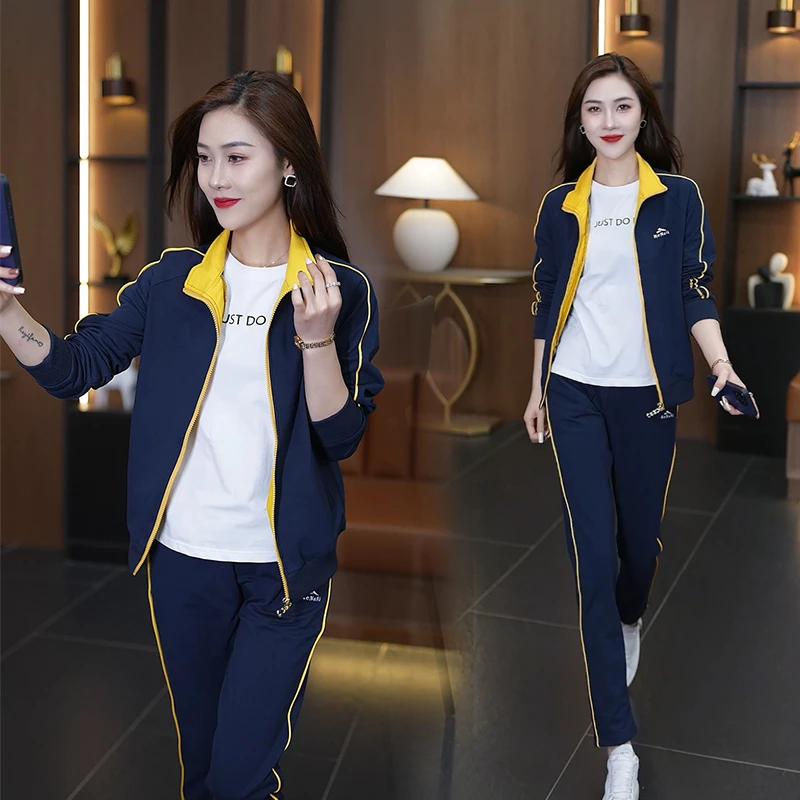 【正品】休闲三件套装女2023秋冬新款中老年长袖运动服时尚两件套