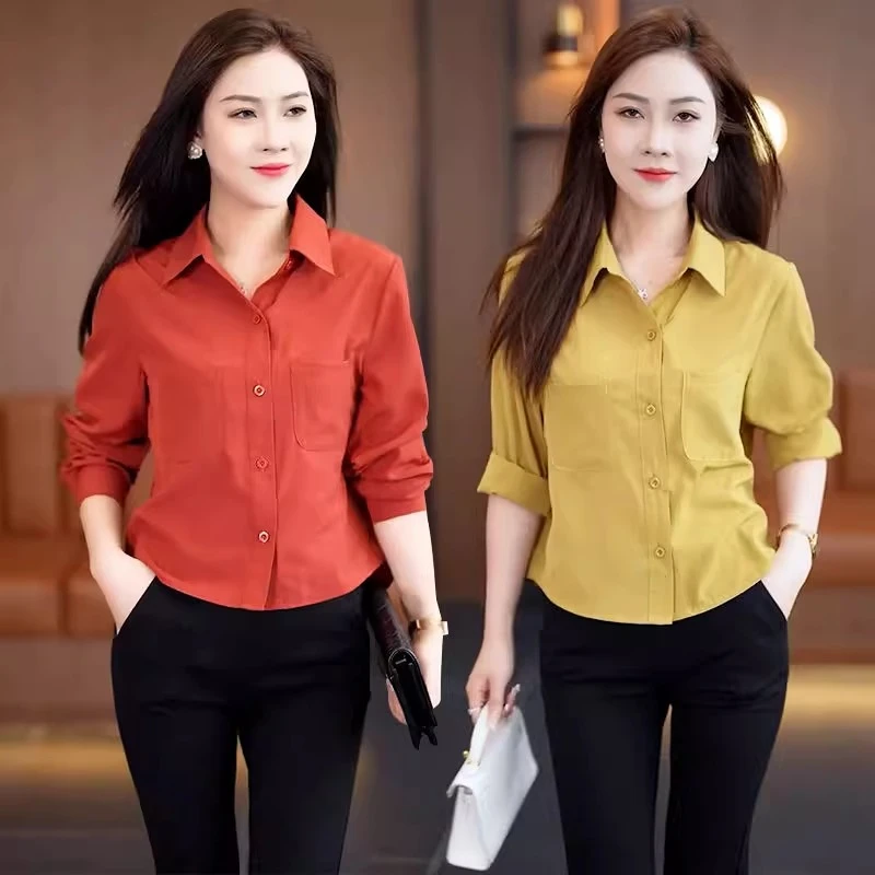 2025春秋百搭打底衬衫长袖宽松显瘦时尚小个子内搭短款洋气衬衣