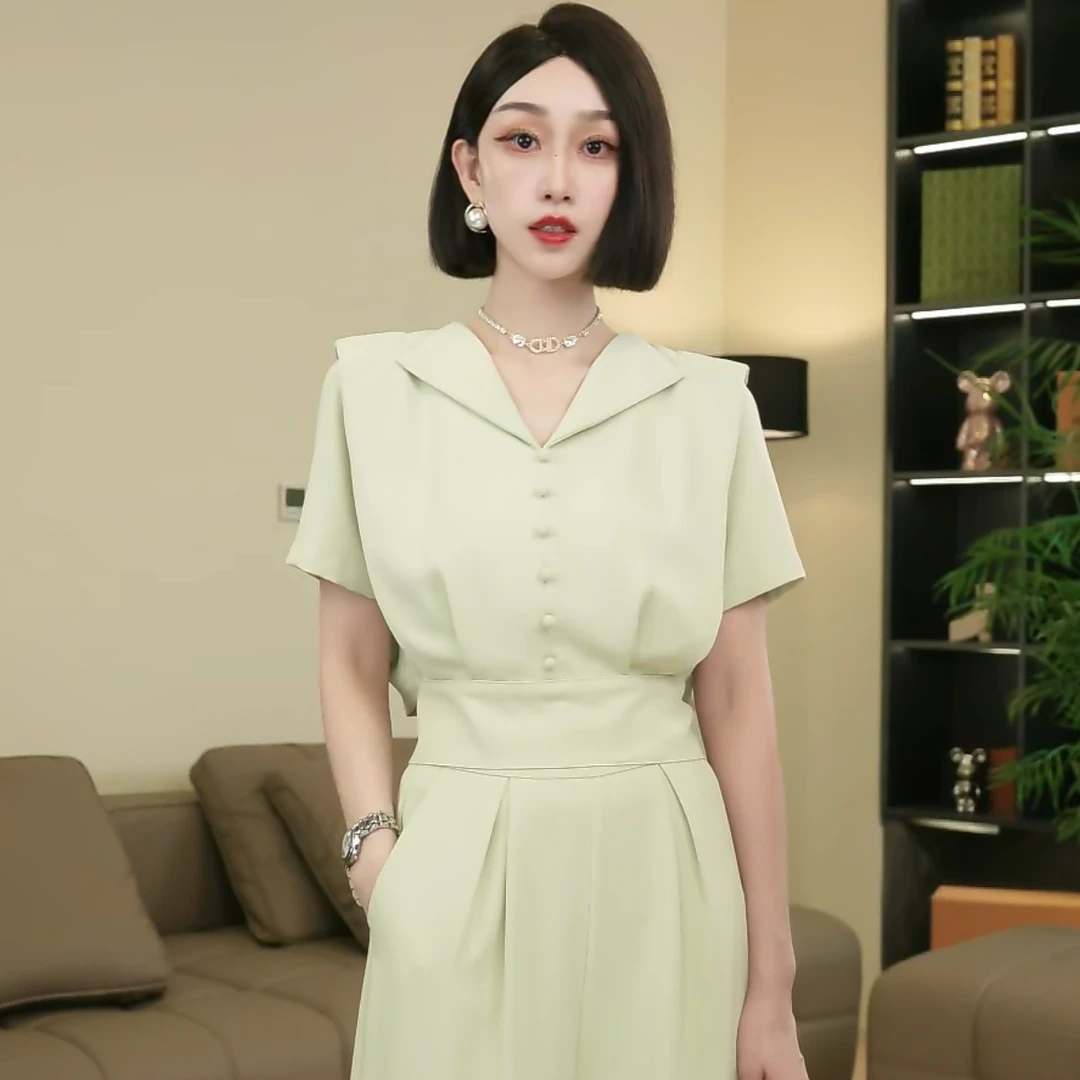 【孔雀台】金爷优雅夏季高贵显瘦时尚轻奢名媛气质短袖套装A42523