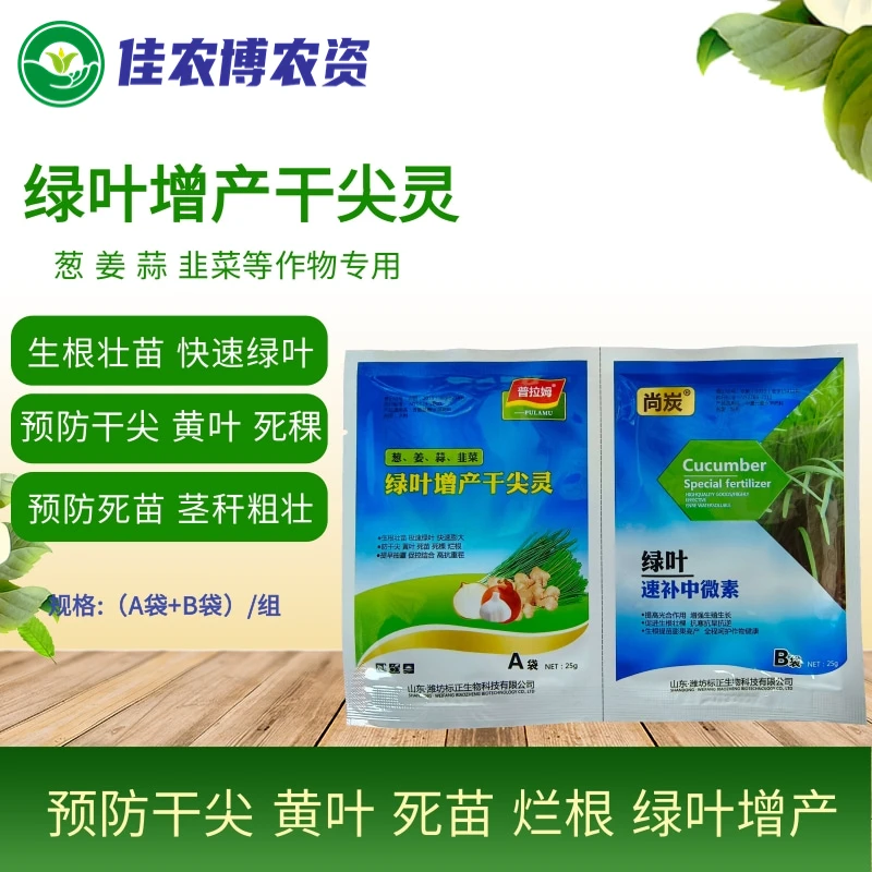 绿叶增产干尖灵 大蒜韭菜大葱大姜叶面肥预防干尖黄叶一喷绿
