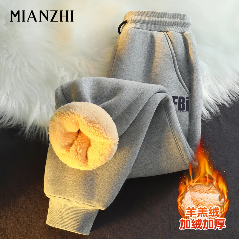 棉致男款秋冬卫裤加厚羊羔绒男裤保暖外穿棉裤子青少年加绒休闲裤