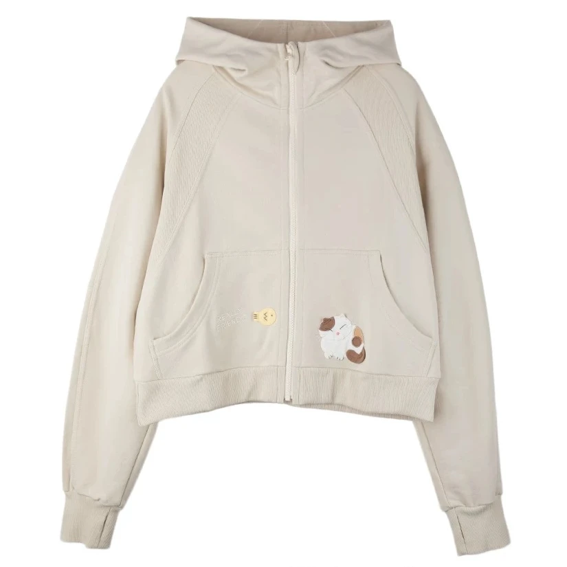 HIKOSEN CARA卡拉猫宽松短款拉链卫衣外套2024新款女连帽开衫上衣