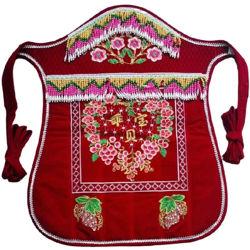 背带老式传统手工串珠棉前后背式双肩0-3岁外出背娃手工绣婴儿