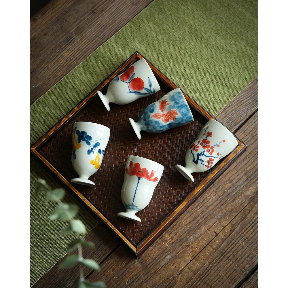 祖奇新古手绘茶杯陶瓷水墨高脚闻香杯品茗杯家用功夫茶具单杯