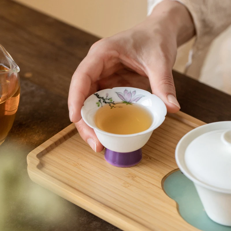 祖奇手绘陶瓷品茗杯个人专用主人杯复古轻奢功夫茶具茶杯茶器单杯