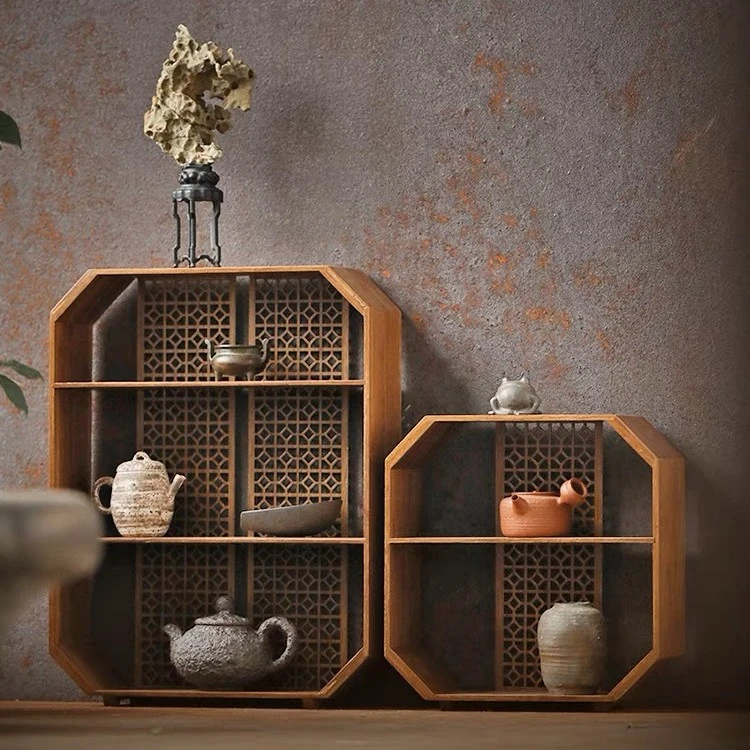 祖奇竹制镂空置物架家用茶具收纳收藏架展示架小茶阁多宝格博古架