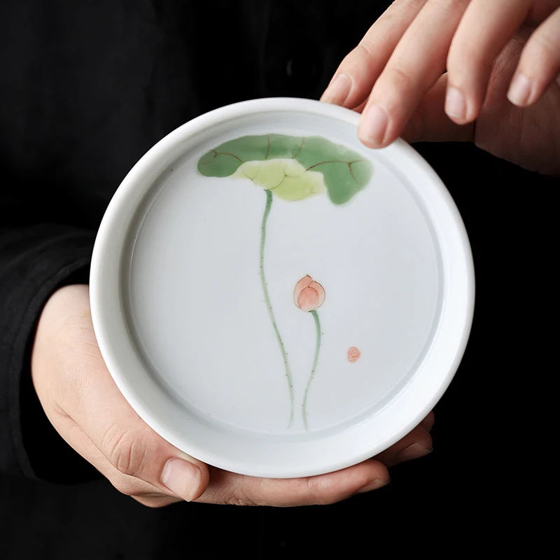 祖奇手绘墨画青荷干泡台茶水收纳储水茶承壶垫托盘子功夫茶具配件