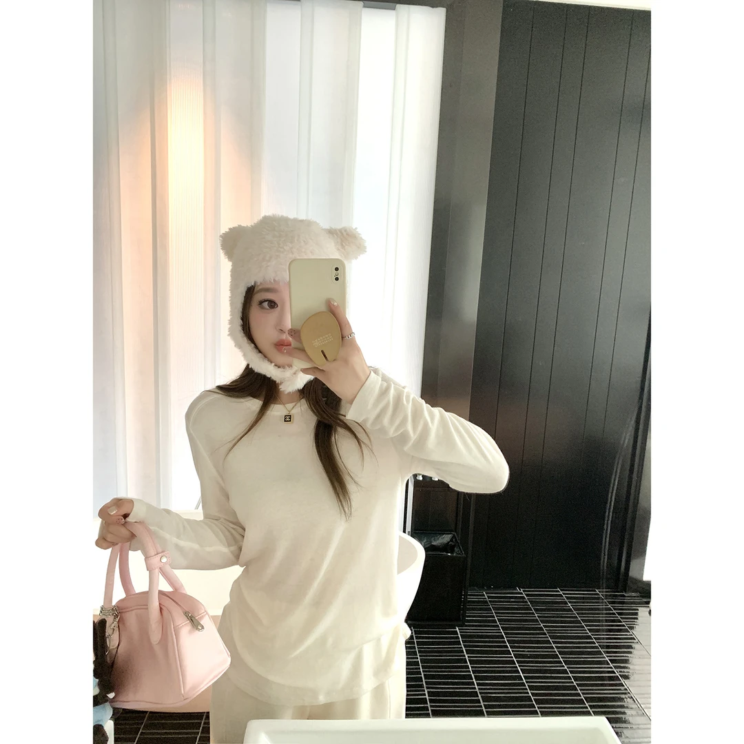 纯色套头云朵长袖打底衫T恤休闲显瘦