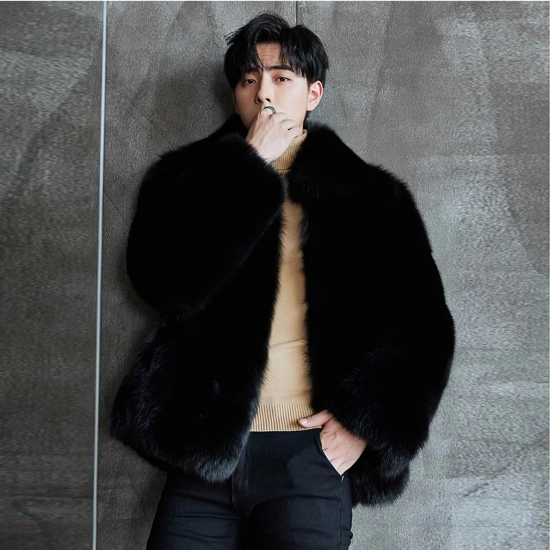 高档海宁2025秋冬新款环保毛毛外套男仿貂皮大衣短款加厚上衣保暖