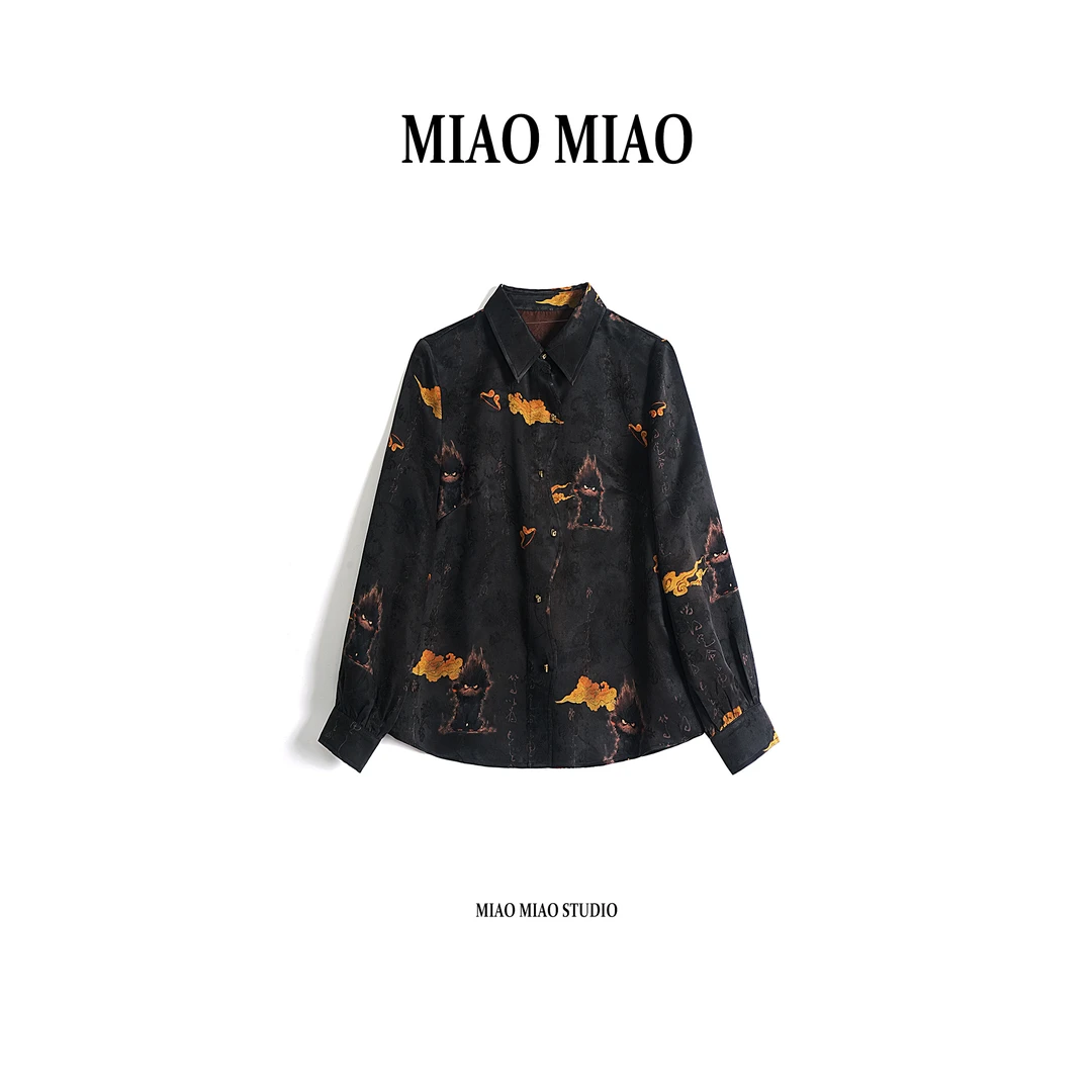 【墨云】淼淼家20167秋季国风新款宽松优雅缎萝提花香云纱上衣