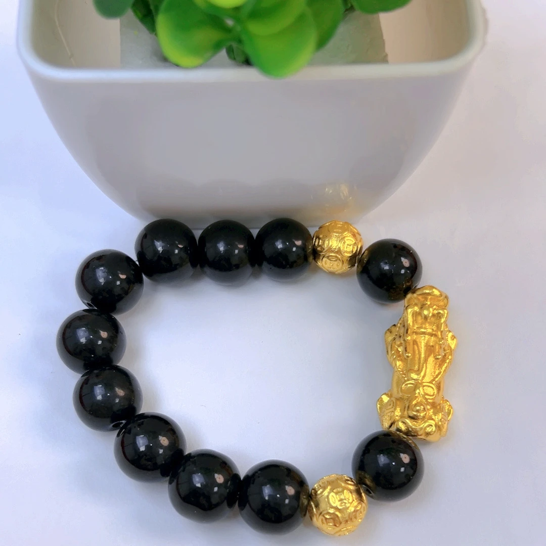 合金手链 时尚精美黑色-梵文貔貅手链-经典轻奢金手串百搭男士