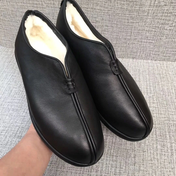 外贸老北京男士真皮羊毛一体冬季加绒保暖中老年爸爸棉鞋老头鞋皮