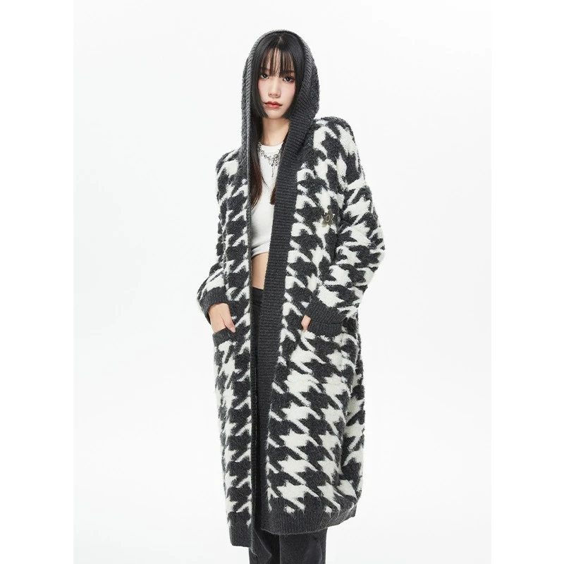 Anticandy不糖 仿牛毛千鸟格开衫毛衣-ACC1224650