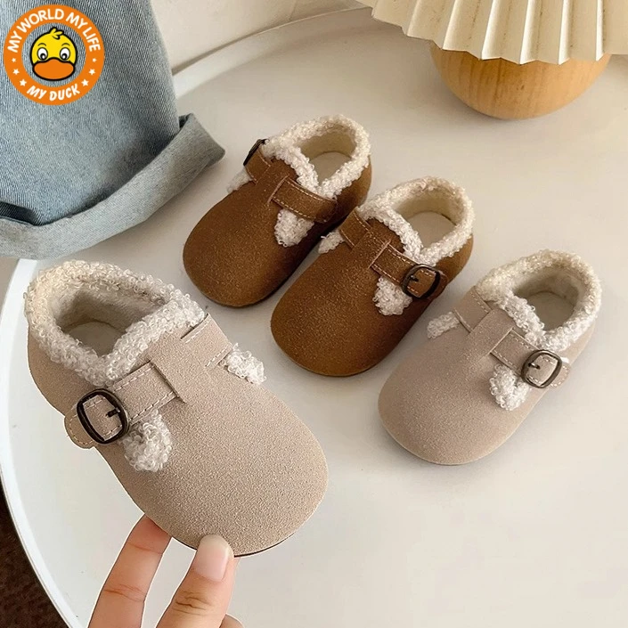 MYDUCK小黄鸭韩版女宝宝学步加绒棉鞋2024秋冬季软底婴幼儿勃肯鞋