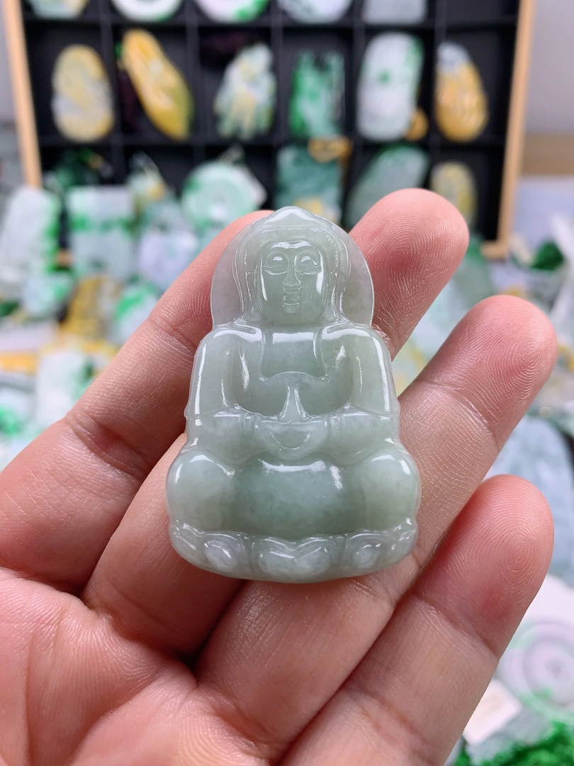 缅甸天然A货翡翠观音吊坠51-32.5-6.2