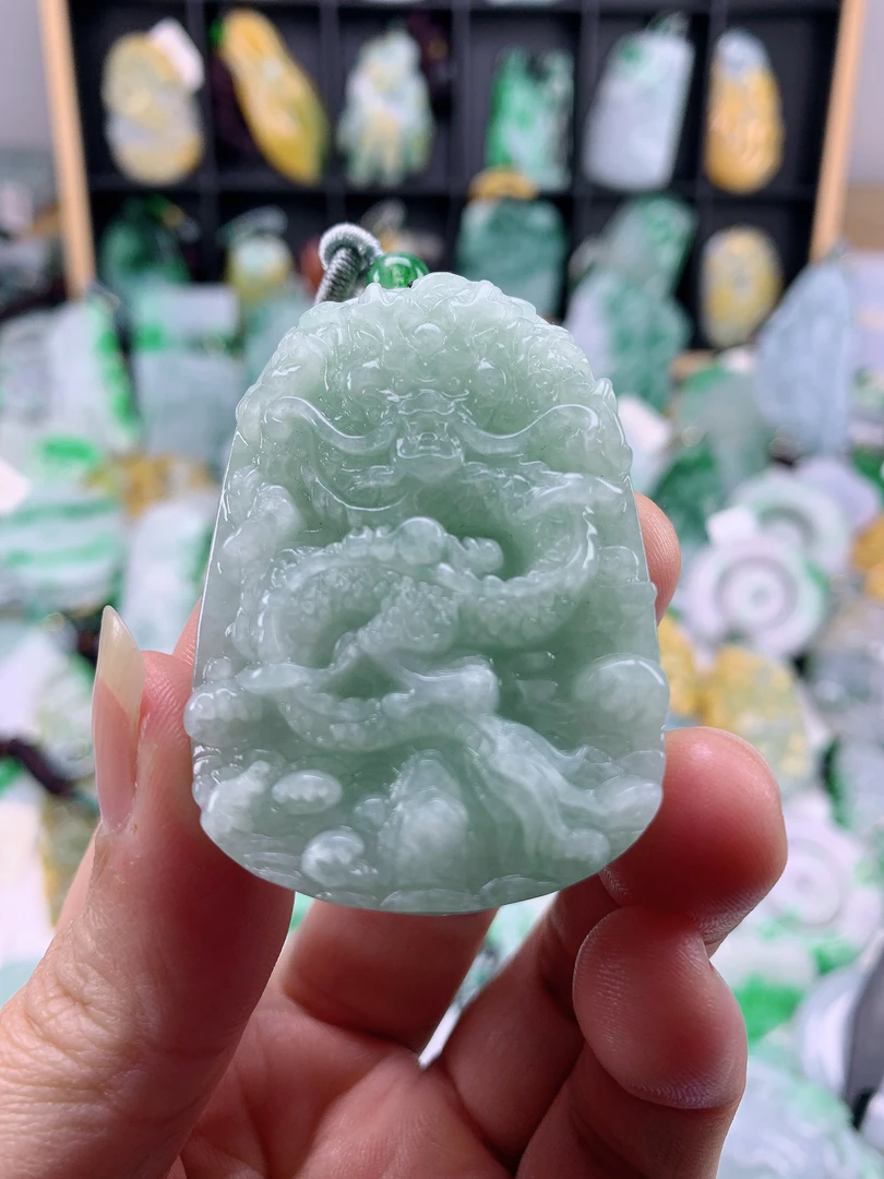 缅甸天然A货翡翠龙腾四海龙牌54.5-38-13.6