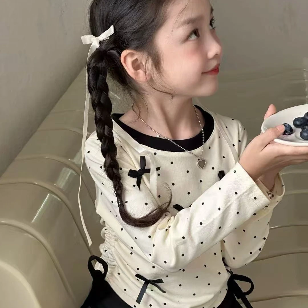 童装女童春秋T恤蝴蝶结新款时尚洋气儿童春秋长袖秋季打底上衣潮