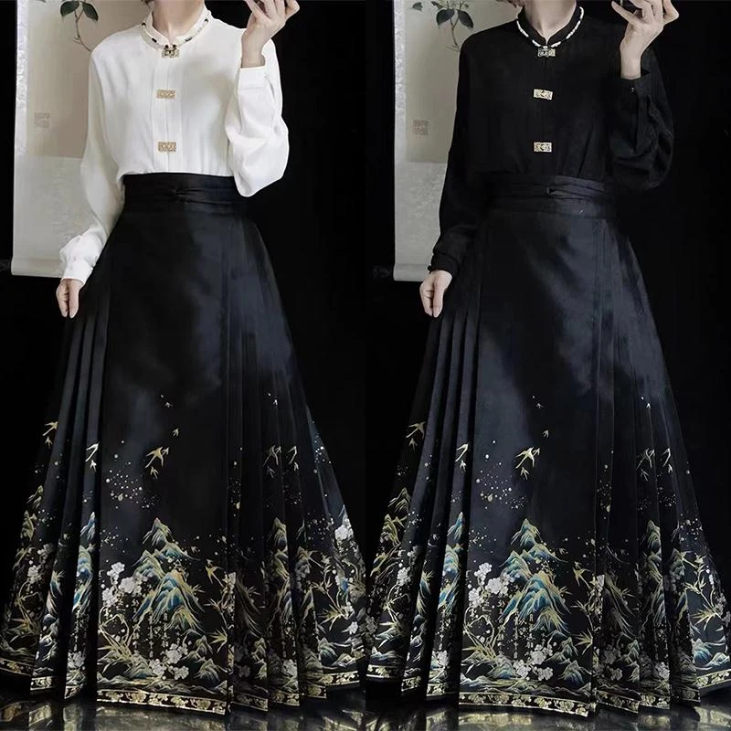 小个子黑色马面裙日常可穿新中式汉服汉元素国风女古风秋冬半身裙