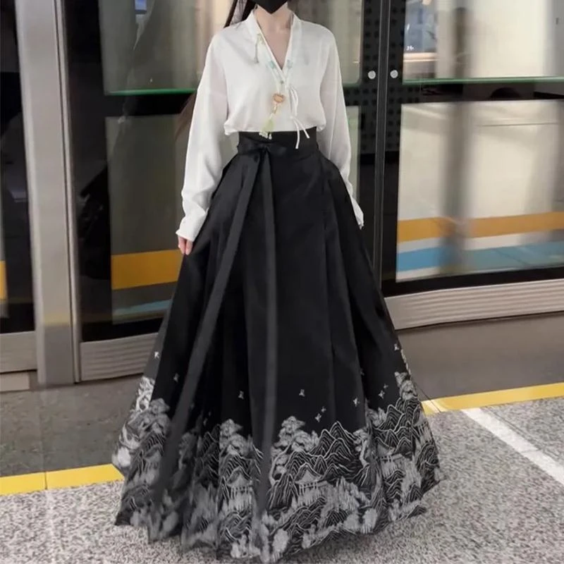 新中式国风汉服改良高级感气质衬衫马面裙套装2023新款日常穿搭女