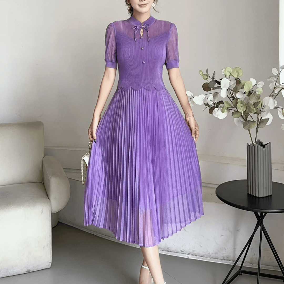 （001-099）褶皱连衣裙春夏洋气时尚夏气质长袖裙减龄（直播挑款）