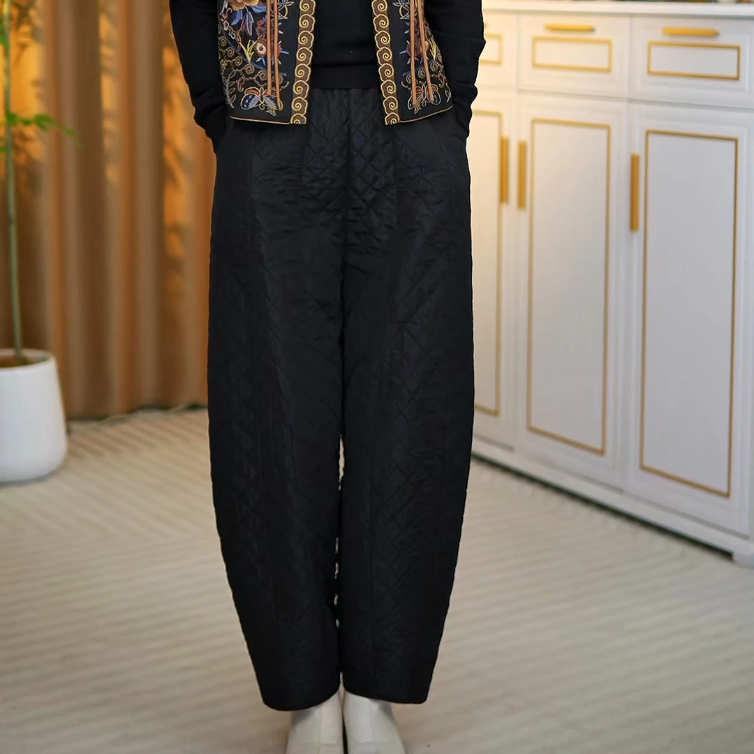 兰那 2025秋冬新款老钱风桑蚕丝棉裤加厚保暖宽松萝卜裤花苞裤女