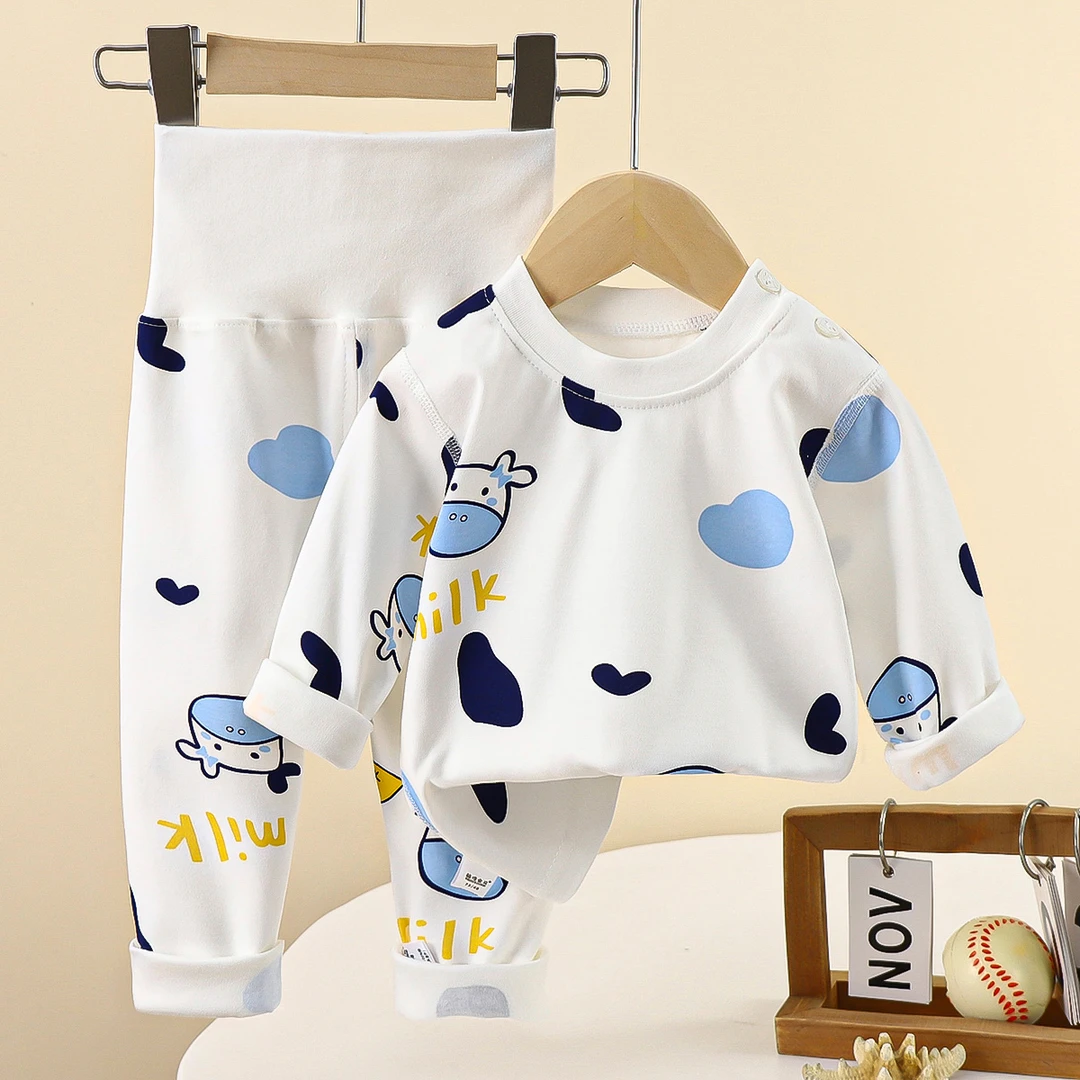 宝宝纯棉秋衣秋裤套装无骨婴儿高腰护肚裤儿童家居服秋冬长袖睡衣