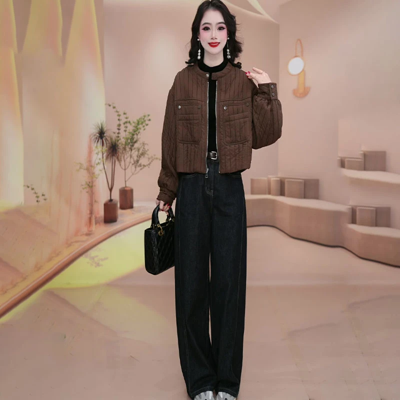 欧货小个子高腰短款棉服女夹克2025冬季新款洋气减龄休闲夹棉外套