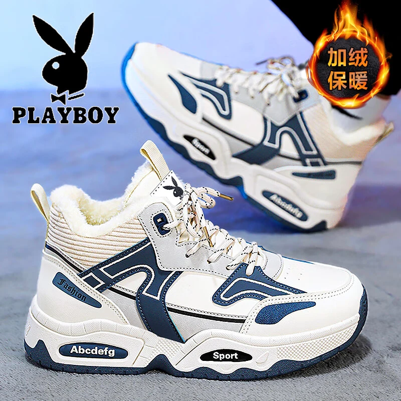 PLAYBOY男鞋冬季新款加绒加厚保暖运动青少年鞋子男高帮棉鞋男士