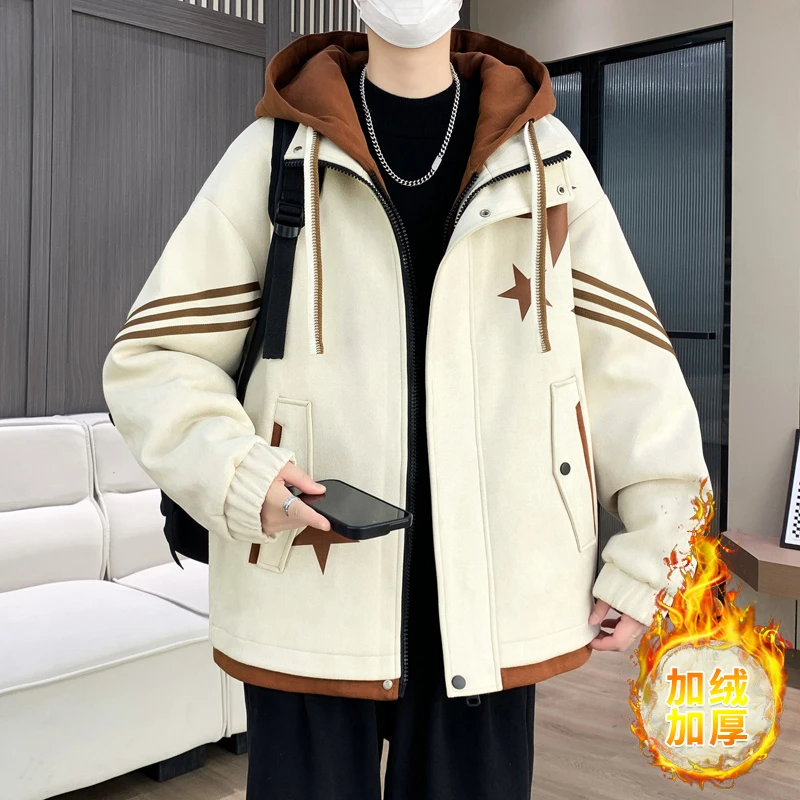 青少年休闲韩版学生秋冬连帽加厚帅气休闲运动潮流夹克外套潮港风