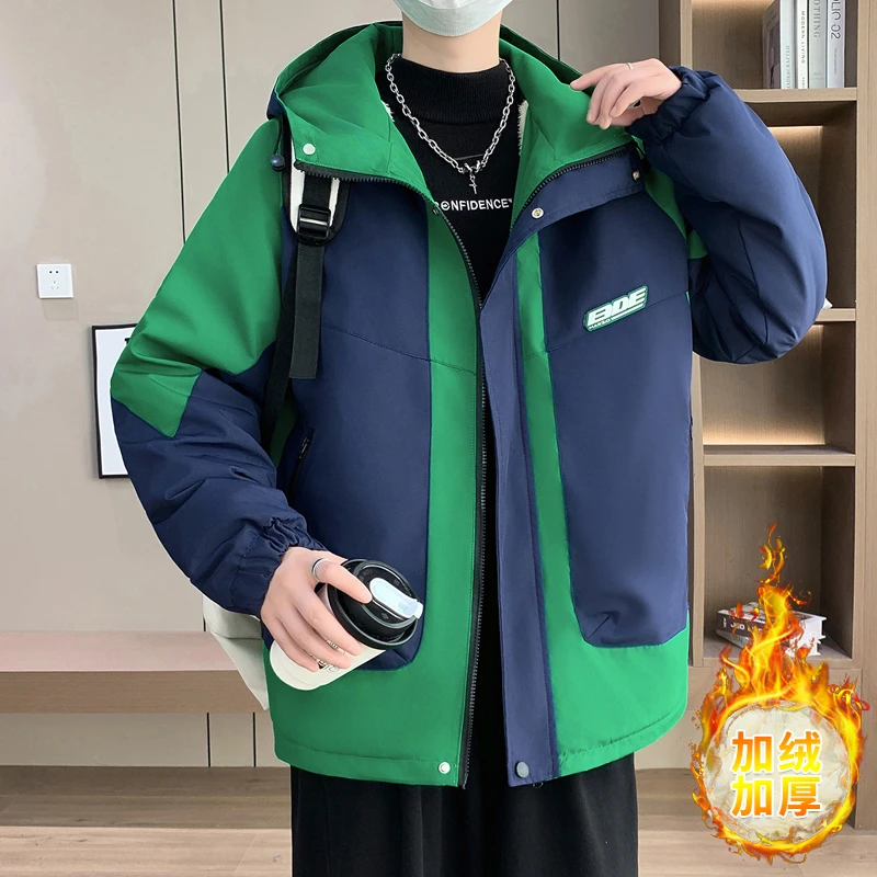 青少年休闲韩版学生秋冬连帽加厚帅气休闲运动潮流夹克外套潮港风