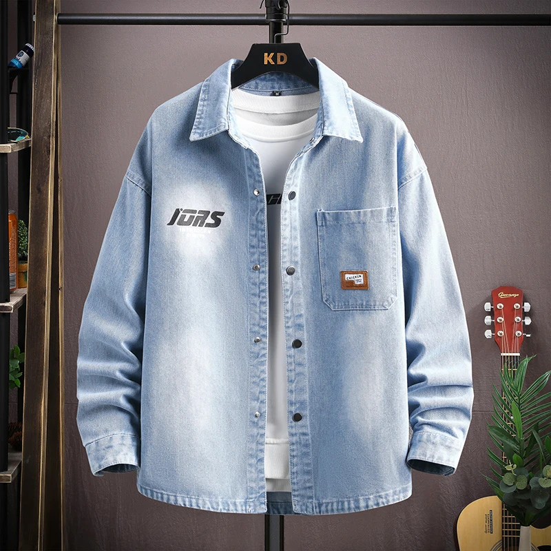 秋季新款男士青少年学生初高牛仔衬衫长袖新款韩版潮流时尚百搭